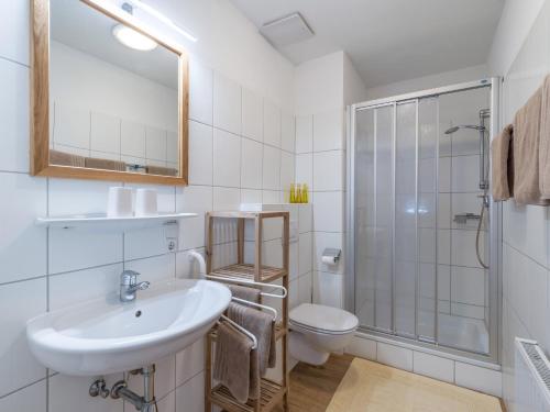 ヴェステンドルフにあるApartment Gossnerの洗面台、トイレ、シャワー付きのバスルーム