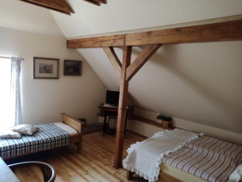 a bedroom with two beds in a attic at U Anny Šmejdířky in Nymburk