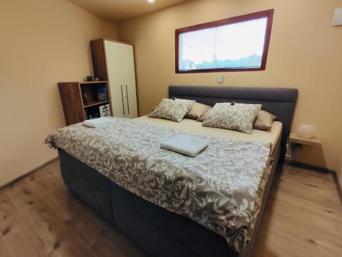 1 dormitorio con 1 cama con 2 almohadas en Grand Spa Holiday Home II, en Sklené Teplice