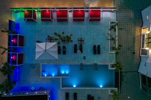 an overhead view of a room with blue and red lights at Boutique Apartments Blitz in Bibinje