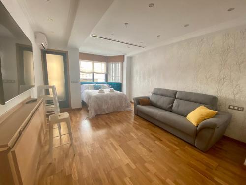 - un salon avec un canapé et un lit dans l'établissement CHURRUCA 2, à Vigo
