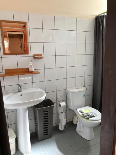 a bathroom with a sink and a toilet at Le studio de Véro in Sainte-Anne