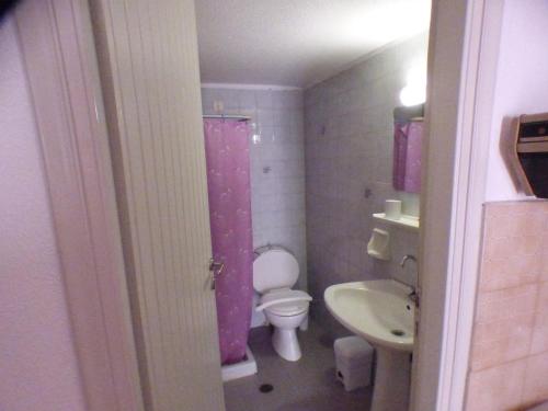 een kleine badkamer met een toilet en een wastafel bij Eleni Apartments in Chersonissos