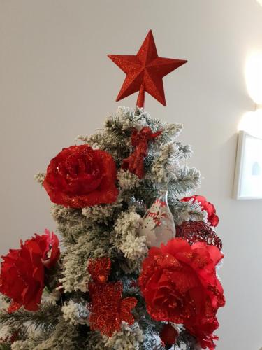 a christmas tree with red flowers and a star at Attico 195 in Salerno