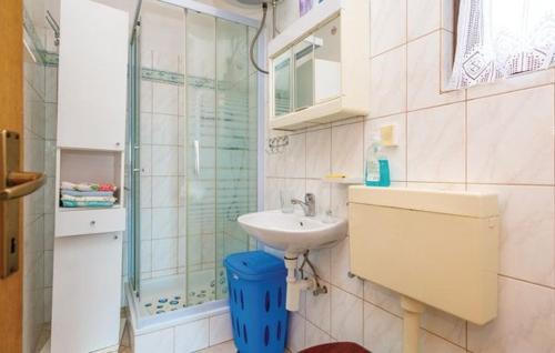 a small bathroom with a sink and a shower at Apartments Luna in Zubovići