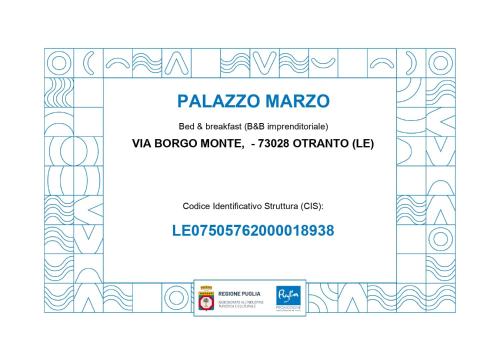 une étiquette pour akazo maro à motif noir et blanc dans l'établissement B&B PALAZZO MARZO, à Otrante