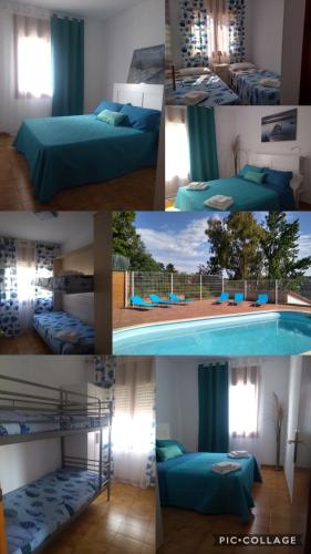 a collage of photos of a bedroom and a pool at Villa Ingrid Costa Brava in Vidreres