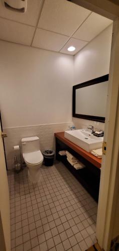 a bathroom with a toilet and a sink at Lowell Inn in Stillwater