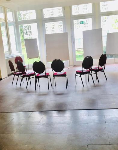 a group of chairs sitting in a room at Schlosshotel Domäne Walberberg in Bornheim