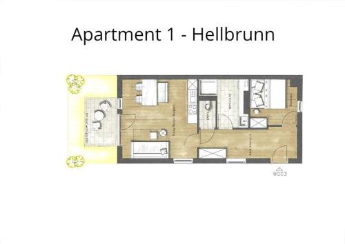 a floor plan of a apartment highium at HOMEBOUND APARTMENTS Salzburg City II - contactless check-in in Salzburg