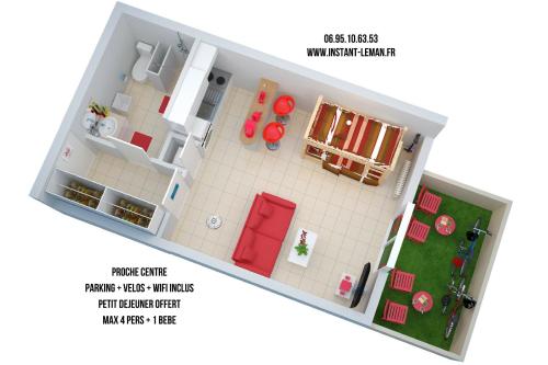 a model of a tiny house with a floor plan at Instant-Léman II in Thonon-les-Bains