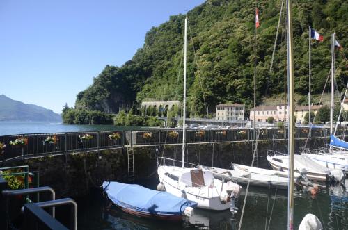 a group of boats docked in a marina at AnMa Cottages The Secret Garden in Pianello Del Lario