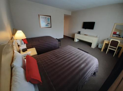 a hotel room with a bed and a couch at Hotel Real de Minas Bajio in León