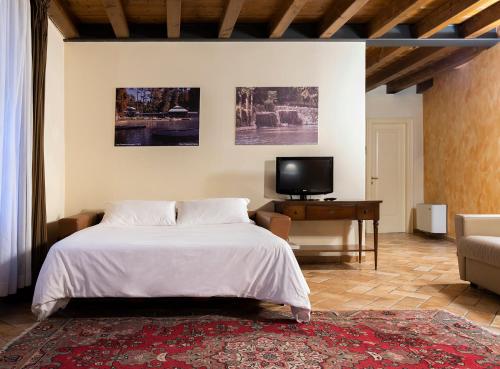 a bedroom with a bed and a tv and a couch at Parco Termale di Villa Dei Cedri in Lazise