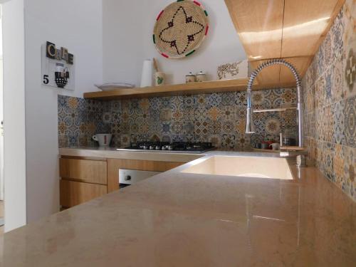 uma cozinha com um lavatório e uma bancada em Casa Vacanze il Melograno em Melendugno