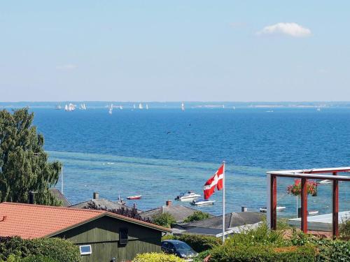 Hejlsにある6 person holiday home in Hejlsの大きな水の横を飛ぶカナダの旗