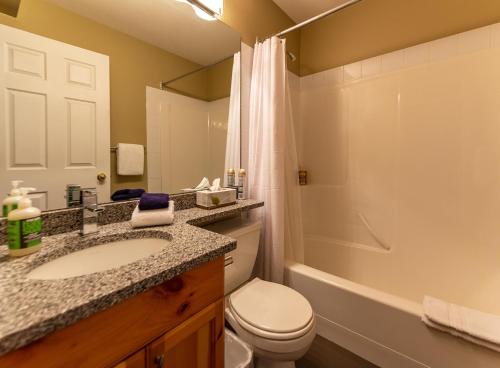 a bathroom with a sink and a toilet and a shower at Stone Creek by StayIn in Fernie