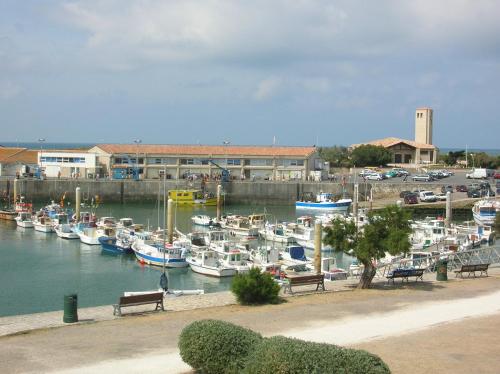 Un gruppo di barche sono ormeggiate in un porto turistico. di Hôtel L'Ecailler a La Cotinière