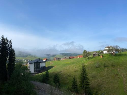 a house on a grassy hill with houses on it at SPA HOTEL Gora in Bukovel