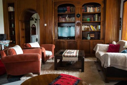 a living room filled with furniture and a tv at Villa Moskoff Amina in Platamonas