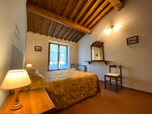 a bedroom with a bed and a lamp and a chair at Vacanze Ideali in Paciano