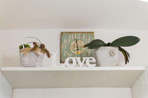 a shelf with two plants and a clock on it at Tesori di Sardegna in Baunei