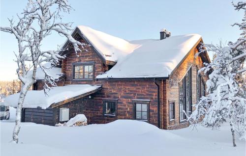 a house covered in snow with snow covered trees at Stunning Home In Vemdalen With Sauna in Vemdalen