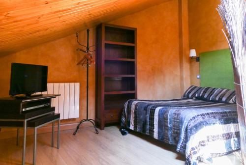 a bedroom with a bed and a tv on a table at Apartamentos Rurales Altuzarra in Ezcaray