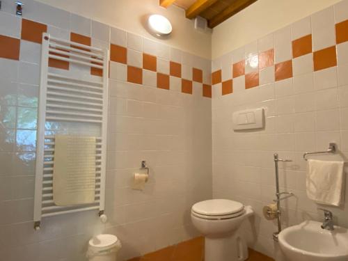 a bathroom with a toilet and a sink at Agriturismo Tenuta Badia in Paciano