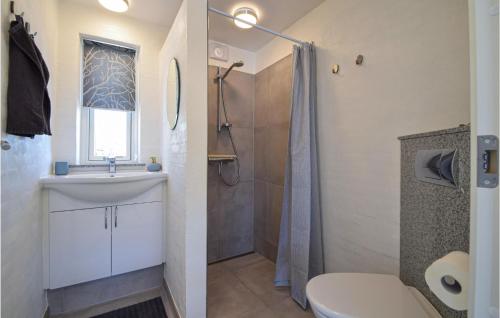 La salle de bains est pourvue d'un lavabo, d'une douche et de toilettes. dans l'établissement Awesome Home In Kerteminde With Wifi, à Kerteminde