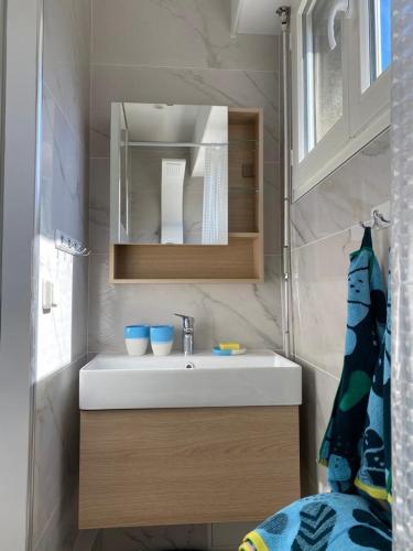 une salle de bain avec un lavabo et un miroir dans l'établissement Les Floralies Canebière, à Marseille