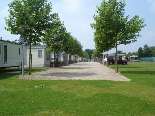 ulica z domami i drzewami w parku w obiekcie Lake Park w mieście Berlare