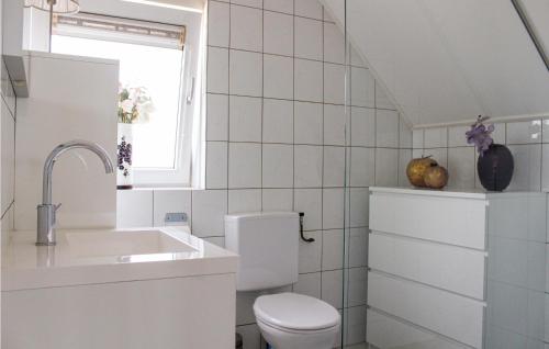 een witte badkamer met een toilet en een wastafel bij Porta Isola - Villa Water in Stevensweert