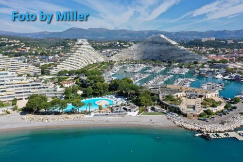 an aerial view of a resort with a marina at Apartments at Commodoro in Villeneuve-Loubet