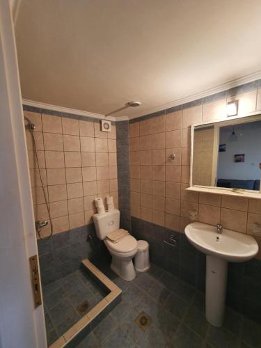 a bathroom with a toilet and a sink at Frigano 3 in Stoupa