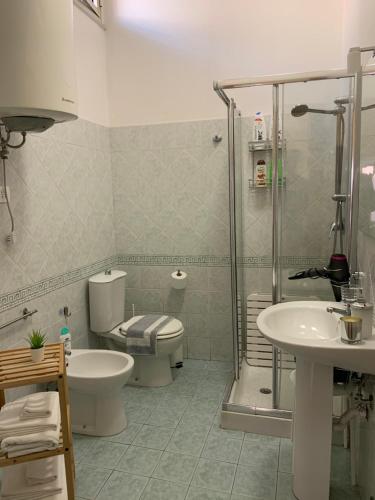 a bathroom with a shower and a toilet and a sink at Duplex Catania Airport in Catania