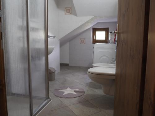 bagno con servizi igienici e lavandino di Appartamenti Millenium a Livigno