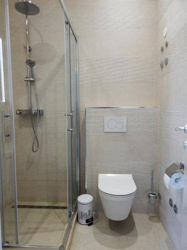 a bathroom with a toilet and a glass shower at Sweet Escape Apartments in Vinišće