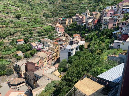 an aerial view of a city with buildings at Affittacamere San Giorgio in Manarola