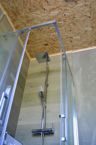a shower in a room with a ceiling at CELTAINER in Maceda