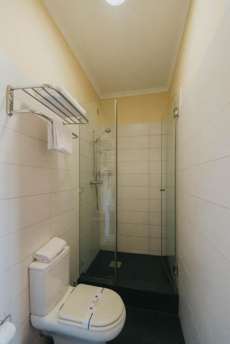 a bathroom with a toilet and a shower at Geneva Park Hotel in Odesa