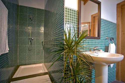 a bathroom with a sink and a toilet and a shower at La Casa del Balcón in Caravaca de la Cruz