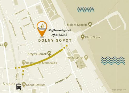 a map of dublinrovincial park with a marker at Dream Apartments Sopot in Sopot