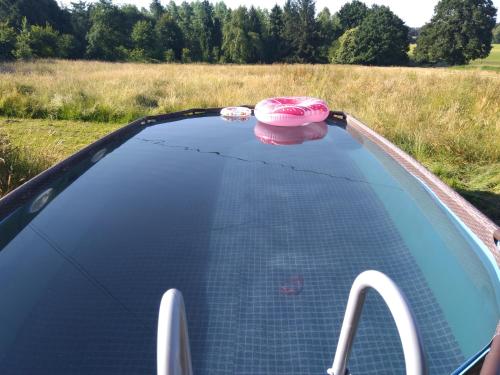 a pool with a frisbee on top of it at Les Gîtes du Château de Passillé in Parigné