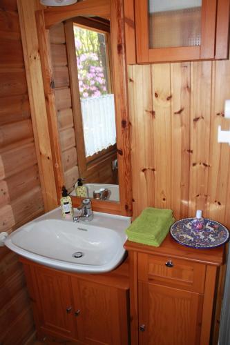 a bathroom with a sink and a mirror at Immerkopf in Wiehl