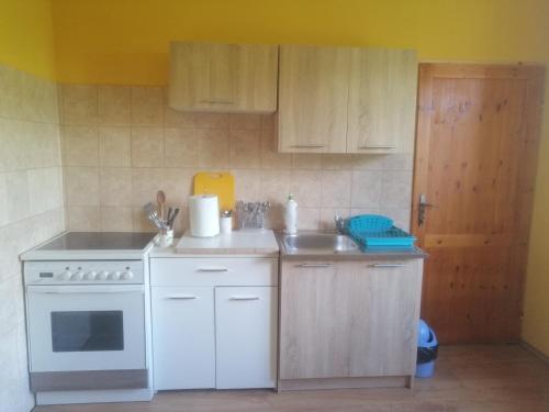 Una cocina o cocineta en Tanie noclegi w Bieszczadach