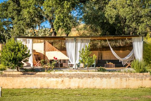 a house with a hammock in the yard at Vale De Ferreiros in Abrantes