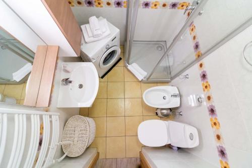 a small bathroom with a toilet and a sink at Daukanto Sun Apartment in Palanga