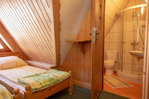 ein kleines Badezimmer mit Waschbecken und Toilette in der Unterkunft MC82 - Anna Łukaszczyk in Małe Ciche