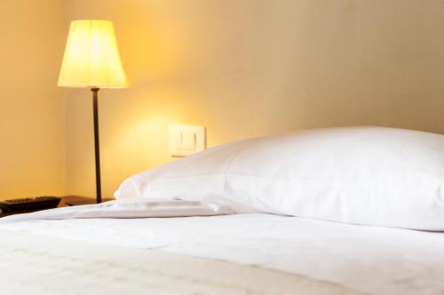 a bed with a white pillow and a lamp at Cascina Scanna in Cisliano